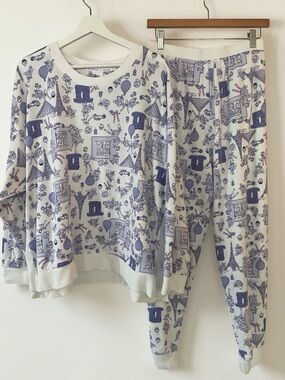 Women’s Cuddl Duds Paris Pajama Set cozy Two-Piece Sleepwear lavender floral 3x